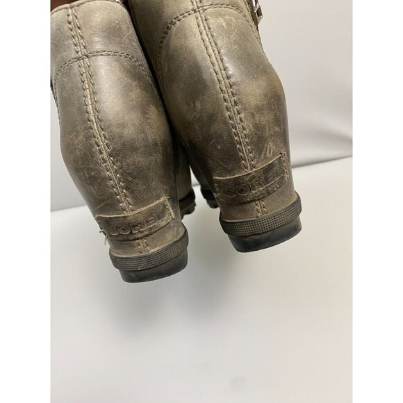 Sorel Gray Leather Wedge Ankle Boots Womens size 6 Zip Booties - Picture 3 of 11
